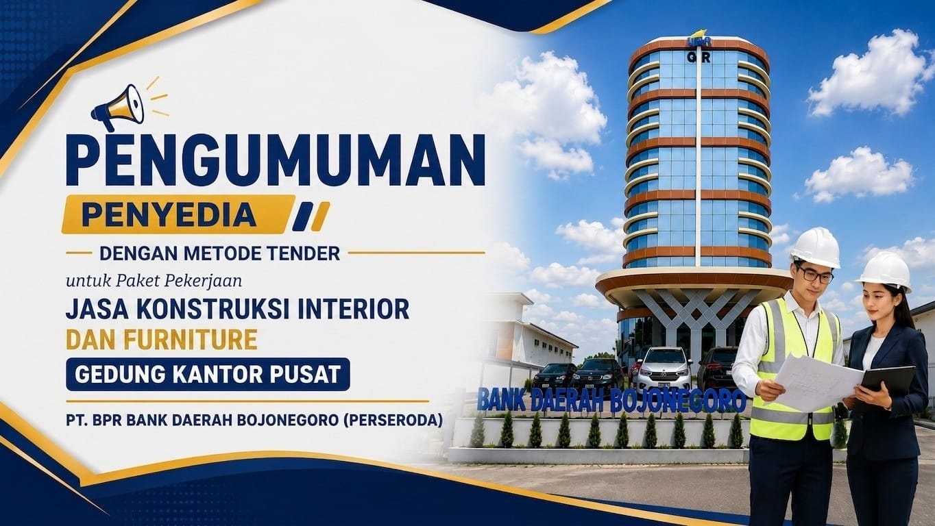 Pengumuman Penyedia dengan Metode Tender untuk Paket Pekerjaan Jasa Konstruksi Interior dan Furniture Gedung Kantor Pusat PT. BPR Bank Daerah Bojonegoro (Perseroda)